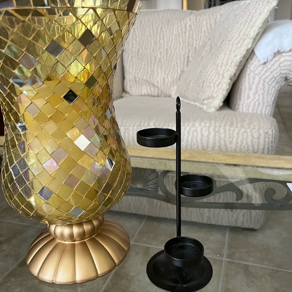 Partylite 12”Gold Mosaic Stain Glass Tile Candle vase&Tea Light Candle HolderOBO - Picture 4 of 5